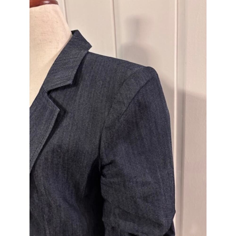 Cinq a Sept Denim Blazer Jacket Blue Lace Trim Ruched Sleeve Size 8 - Picture 5 of 10